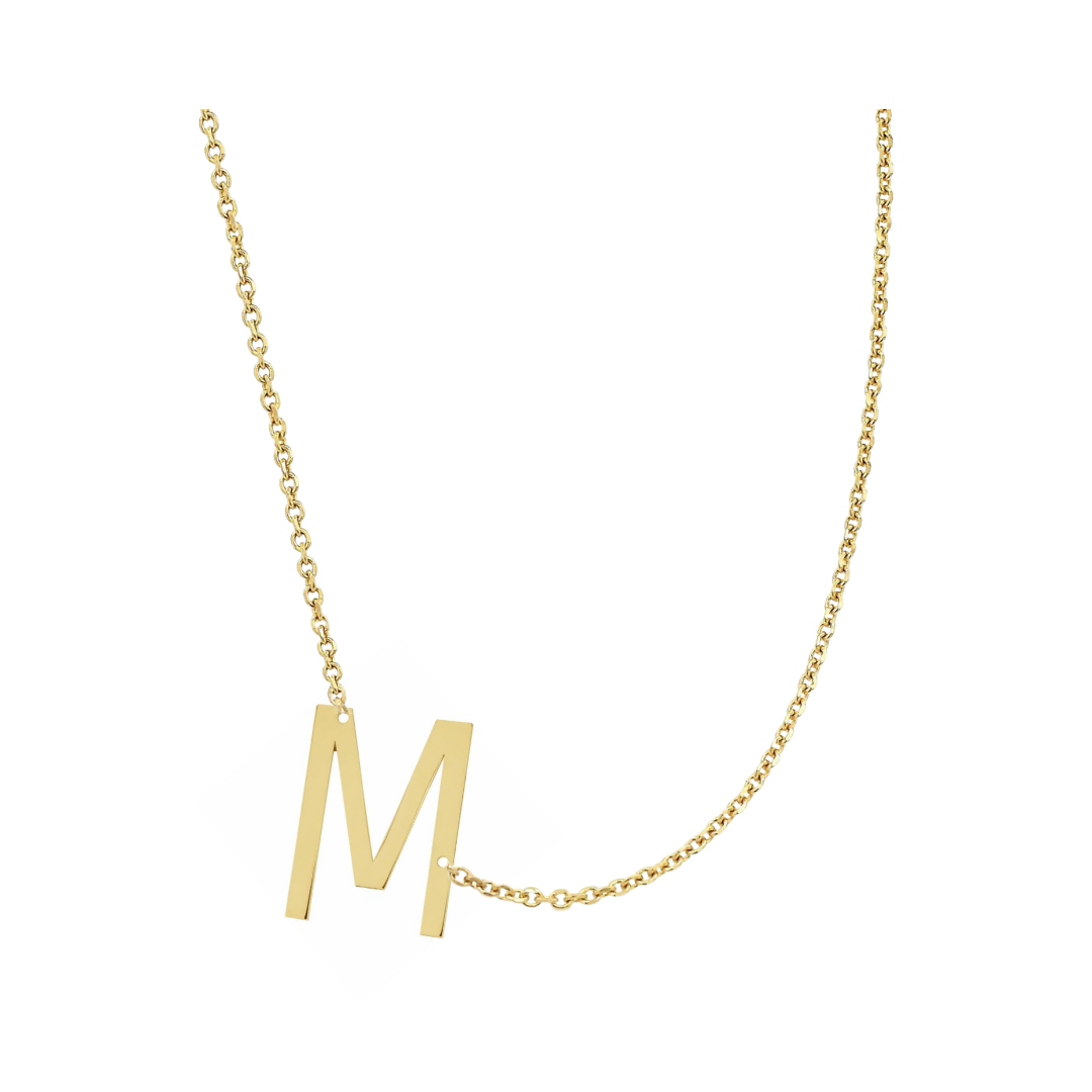 14KT GOLD SIDEWAYS INITIAL NECKLACE - M